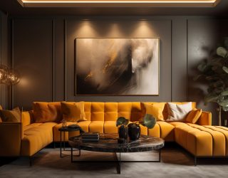 Comfortable modern sofa luxury armchair illuminated electric lamp generated by artificial intelligence